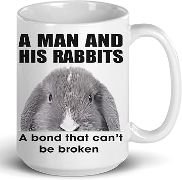 A Man And His Blue Mini Lop Rabbit Coffee Mug 15oz White - A Bond That Cant Be Broken Ceramic Cup - Funny Gifts for Rabbit Lovers
