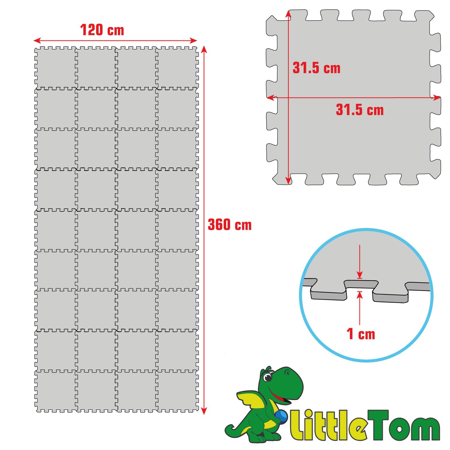LittleTom 36 Teile Spielmatte für Baby ab Null - 30x30 Krabbelmatte - Spielmatte für Kinder Spieldecke - Bodenmatte Kinderzimmer Activity Bodenschutzmatte Spielzeug