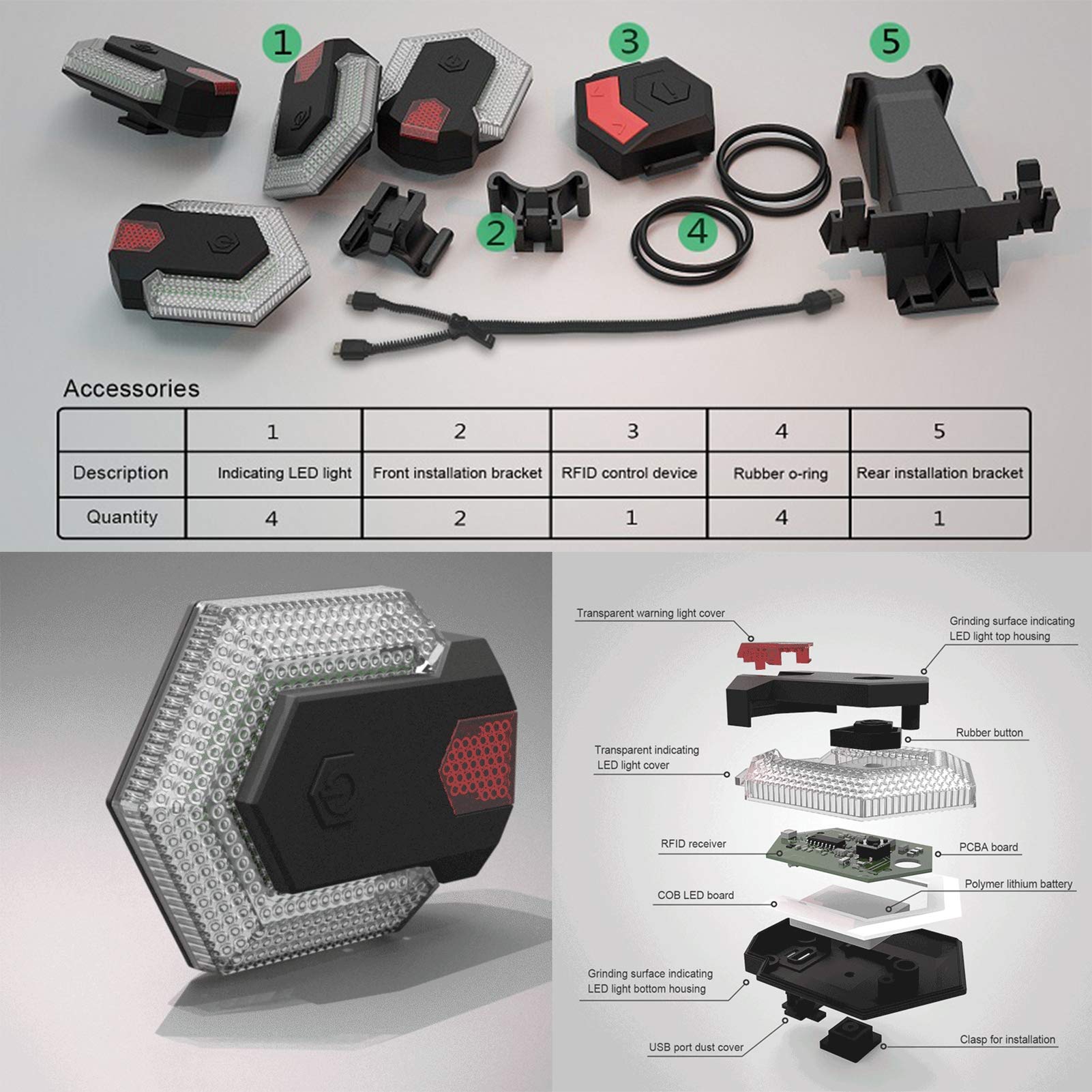Luce Posteriore per Bici LED USB Ricaricabile Impermeabile Luce Posteriore per Bici con indicatori di direzione indicatori Anteriori e Posteriori per Bicicletta Intelligenti con Telecomando Wireless