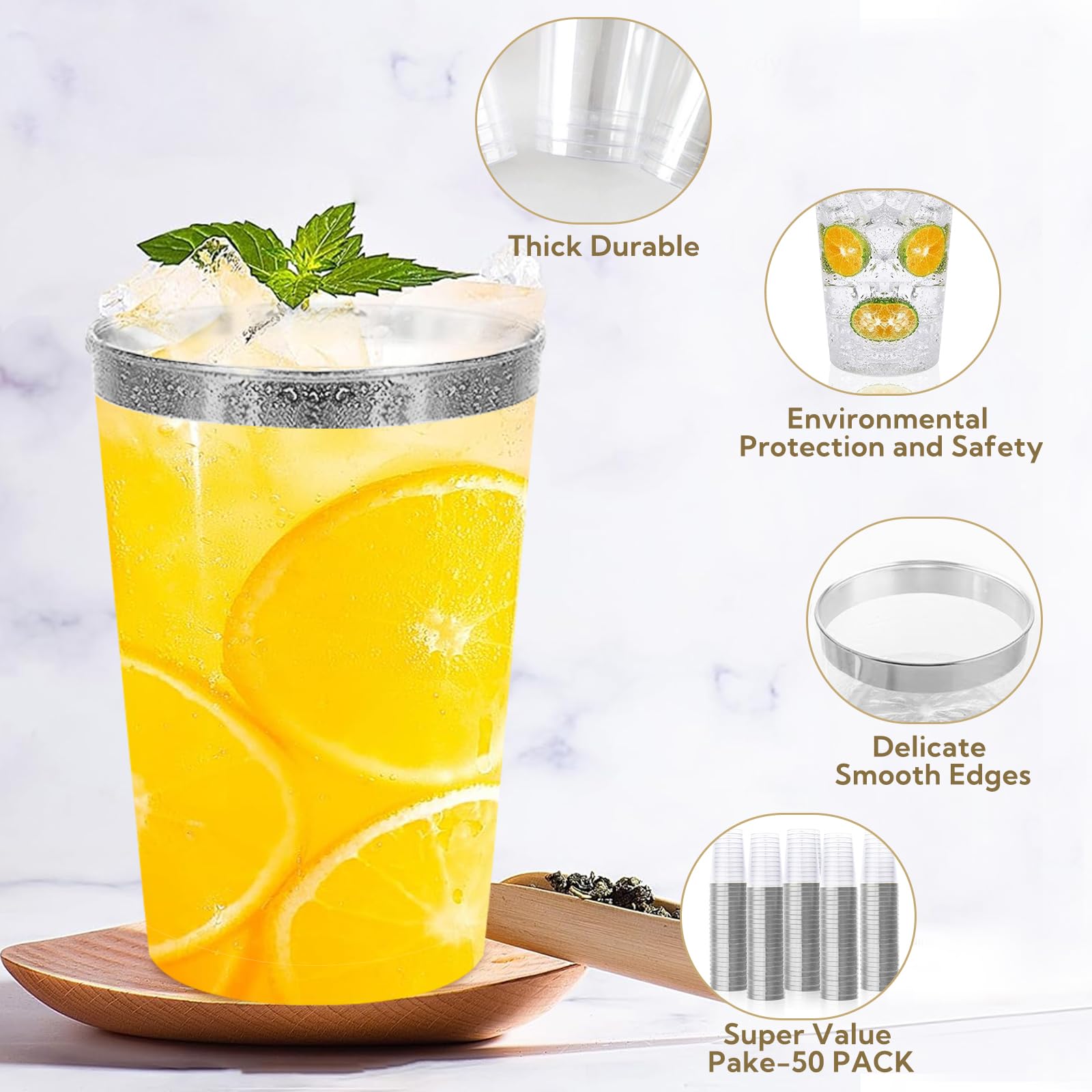 50 Bicchieri Di Plastica Argento 350ml - Riutilizzabili Per Feste E Cocktail - Foto 2