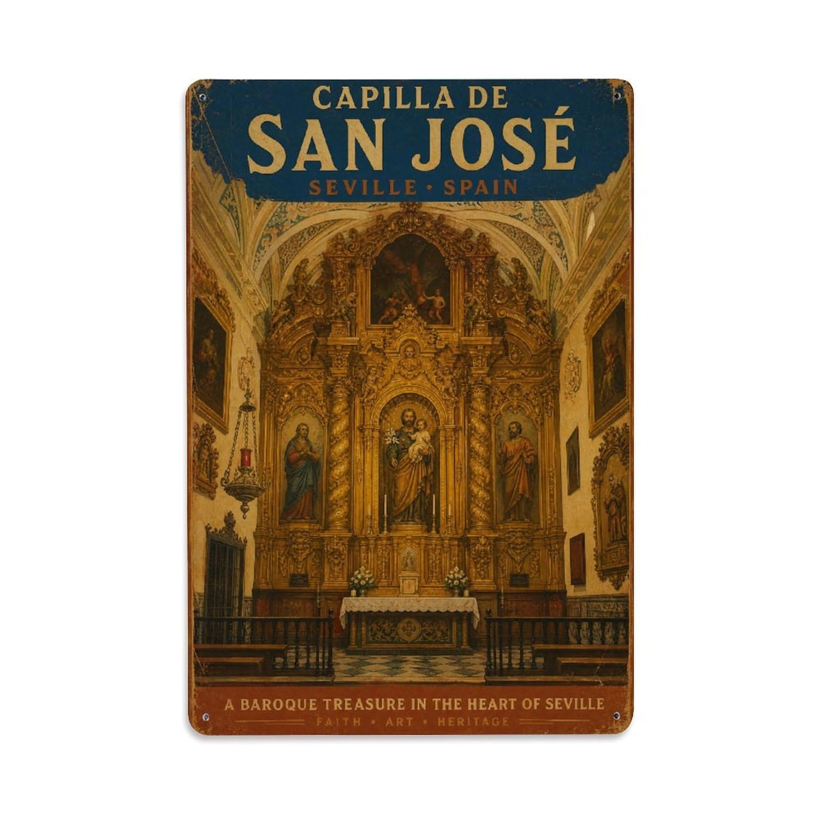 Huiyhb 8X12inch(20X30cm) Vintage Travel Capilla San Jose Seville Baroque Chapel Metal Tin Sign