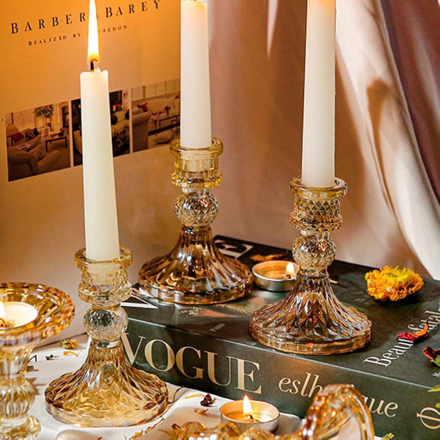 Talking Tables Salie Glazen Kandelaar Houder Kleine Geribbelde Kaars Stand Voor Diner Kaarsen, Kerst Tafel Decoratie, Woondecoratie, Accessoires, Indoor of Outdoor Diner Party FOREST HOLD SML GRN