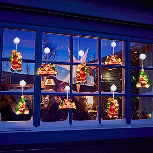 Miniatura 5 de Decoración de luces de silueta de ventana de Navidad, cadena de luces LED colgantes a pilas con adhesivo 3M, decoración de pared de vidrio, adorno