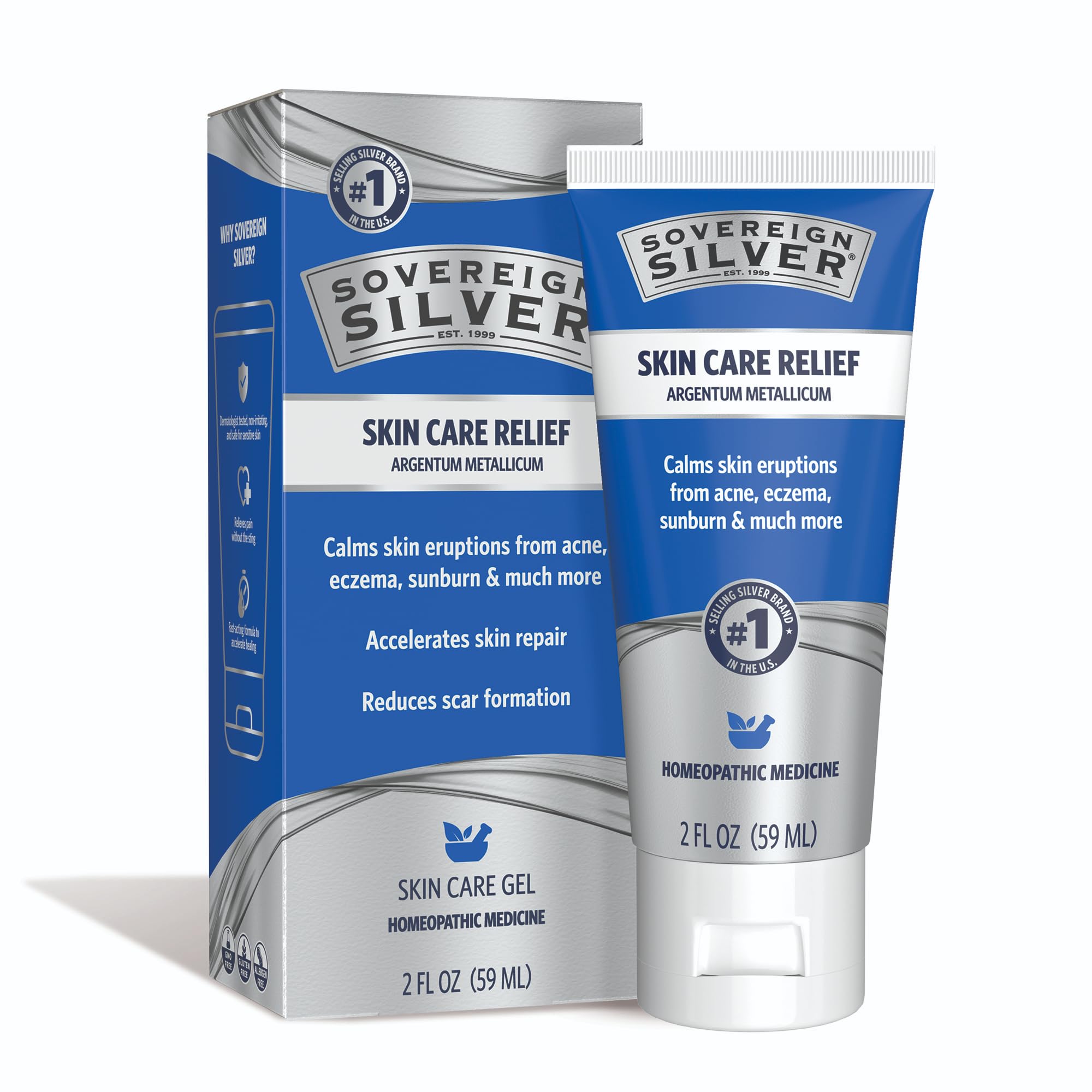 Natural Healing Gel Skin Care - Argentum Metallicum Topical Gel, Ointment for Razor Burn, Sunburn, and Redness Support, Dermatologist Tested - 2 fl oz (59 mL)