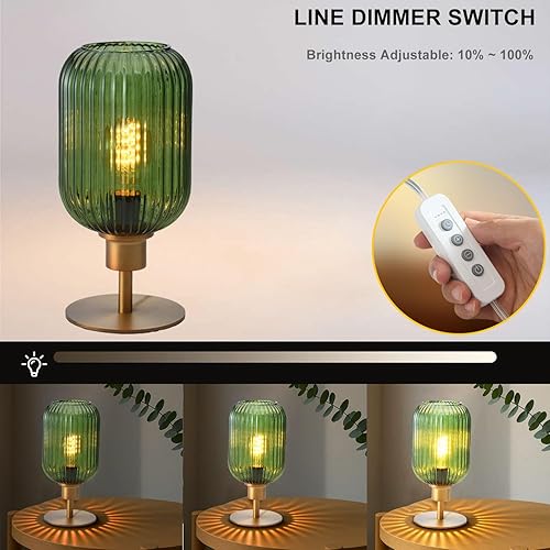 Miniatura 2 de Lámpara de mesa de cristal de mediados de siglo,Lámpara de escritorio regulable,Bombilla LED incluida,Temporizador incorporado,Vidrio acanalado verde