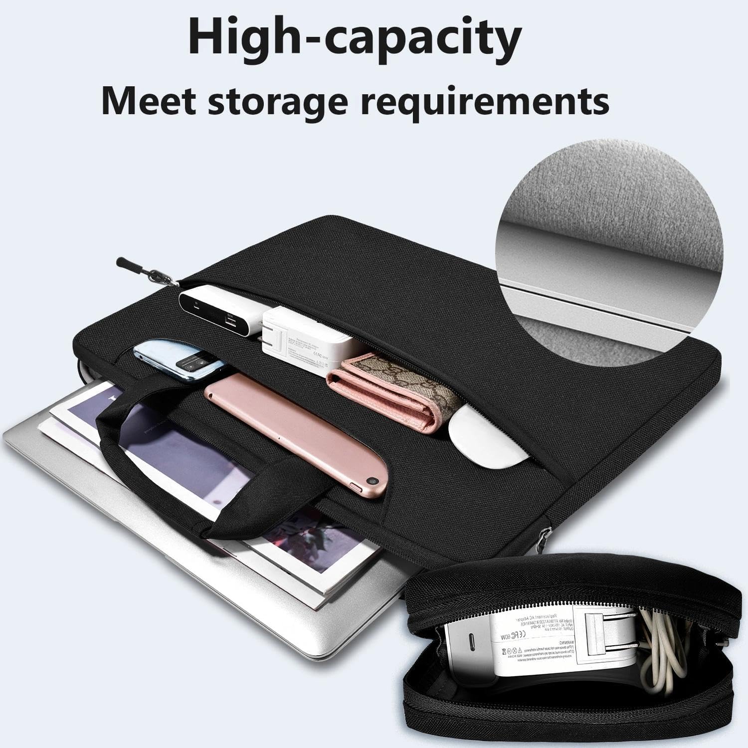 HSEOK Sac à Bandoulière Fin pour Ordinateur Portable 13"-14" avec Petit étui pour MacBook Pro 14" M4/M3/M2/M1 2025-2021, Tous les Modèles 13,3" MacBook Air/Pro, La plupart des PC 13"-14"