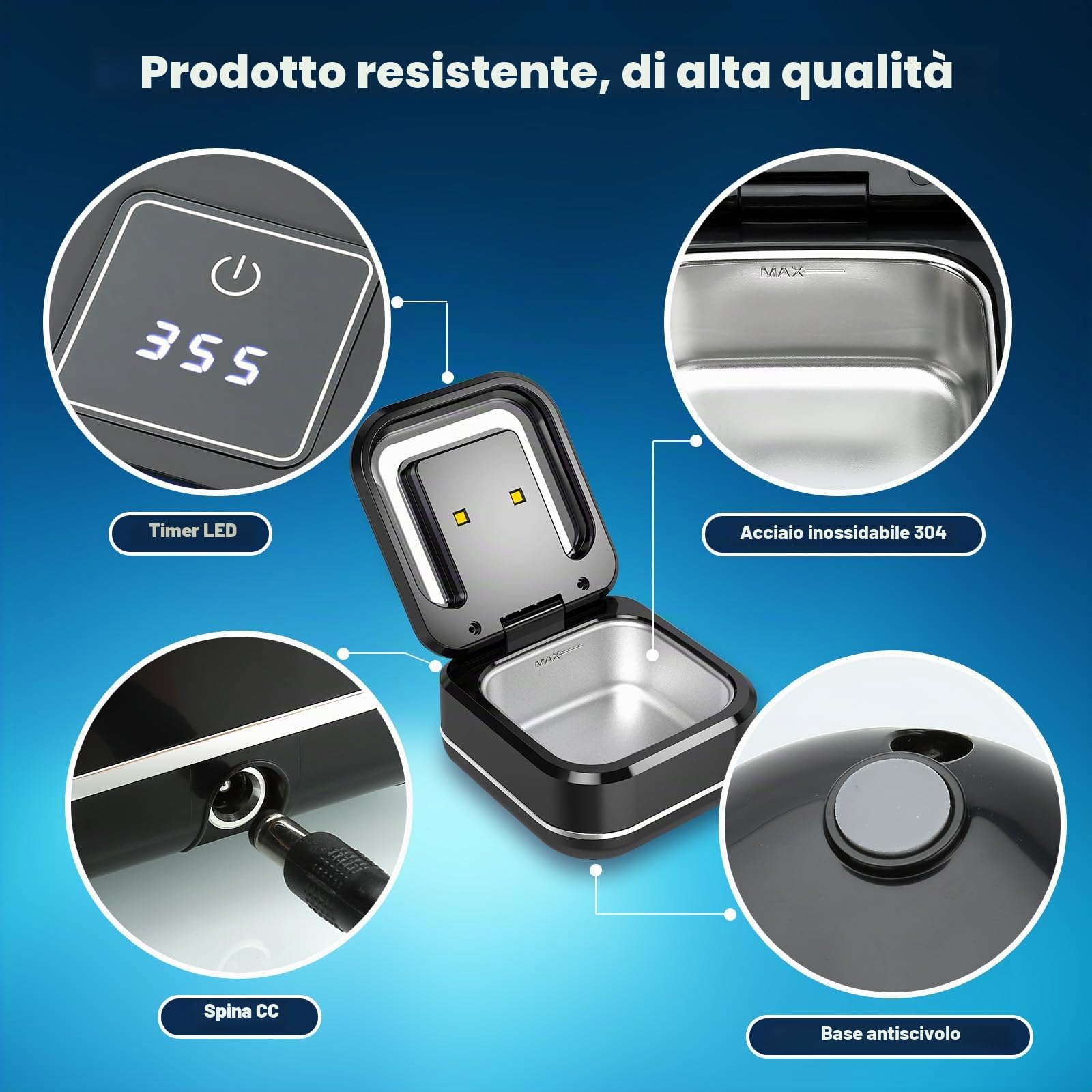 Pulitore a Ultrasuoni 42kHz 180ml per Protesi, Apparecchi e Mantenitori | 2 Modalità (180/360s) + UV, Acciaio Inox 304, Display – Regalo Ideale per Portatori di Protesi, Apparecchi e Gioielli