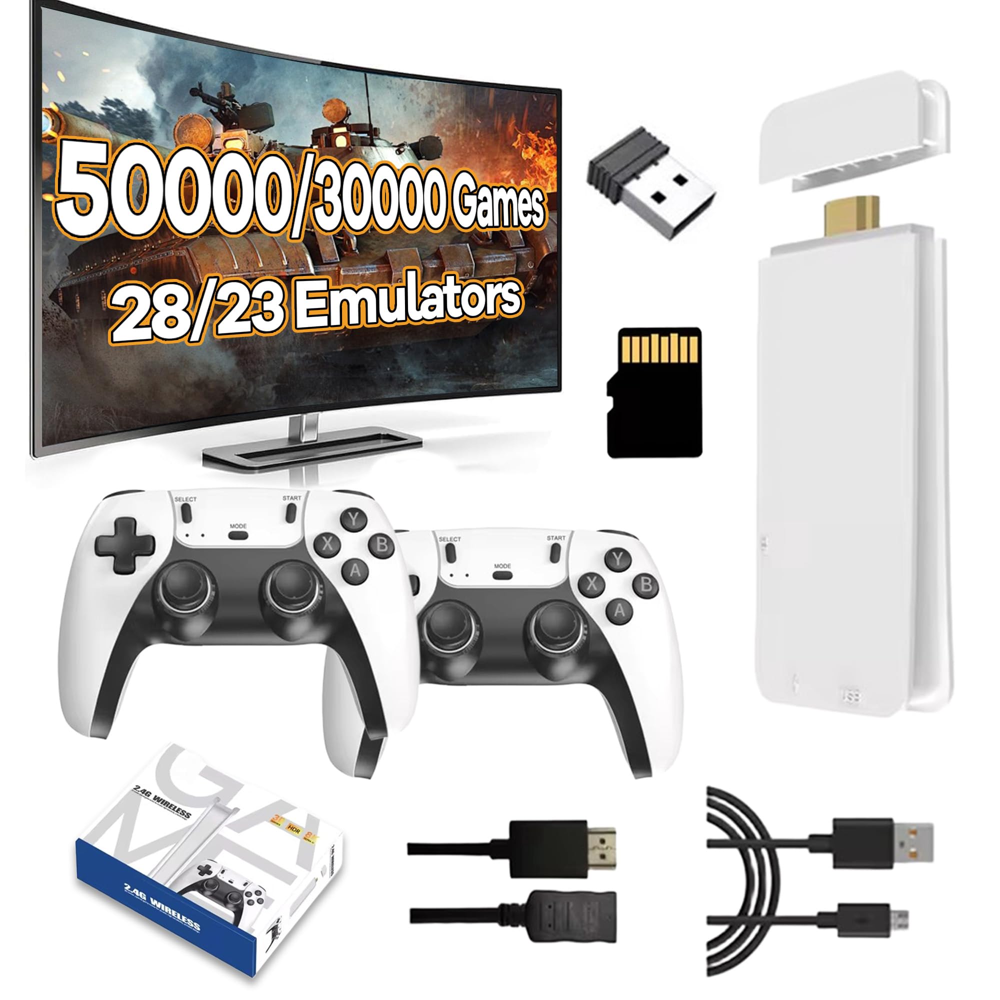M15 Retro Game Console Game Stick 50000+ Games,28 Emulator,4K HDMI Portable Video Game Console with 2.4Ghz Dual Wireless Controllers,Plug and Play Video Game Stick for TV (128G)