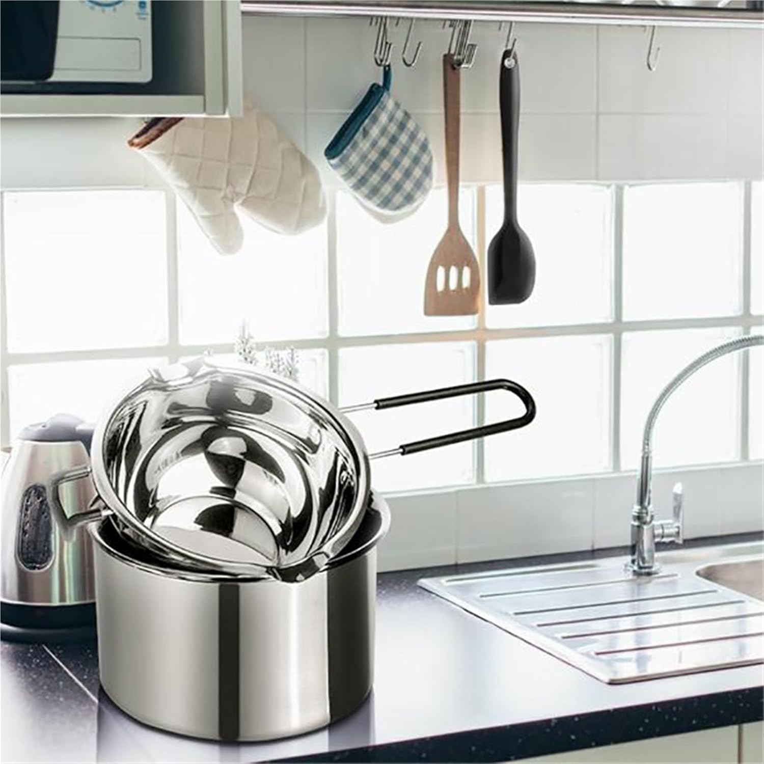 Stainless Steel Double Boiler Pot Melting Bowl Double Boiler Pot Set Stainless Steel Melting with Silicone Spatula for Chocolate,Soap,Wax,Candle Making