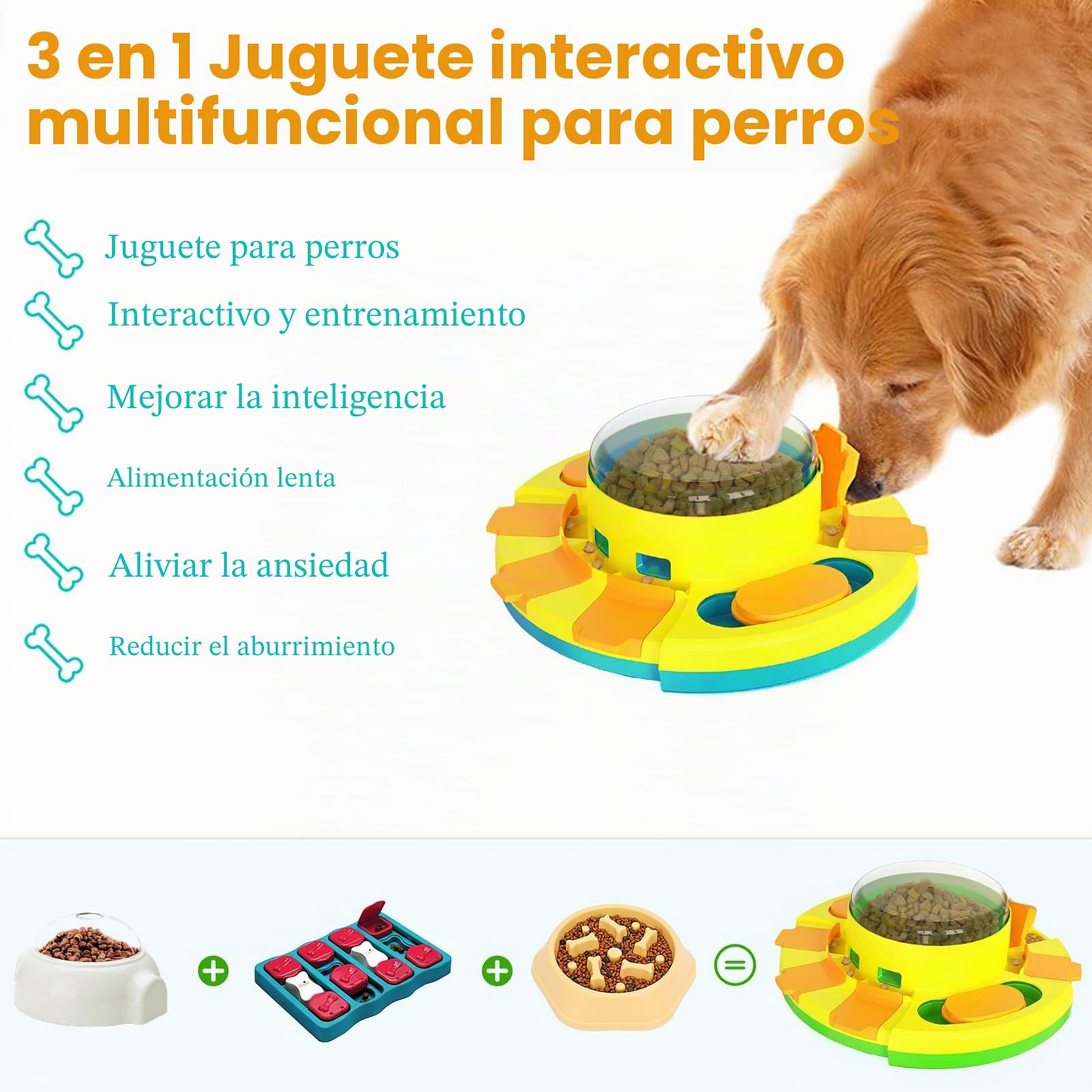 Juguetes Interactivos de Alimentación Lenta para la Mayoría de Los Perros, Rompecabezas con 2 Niveles de Dificultad, Dispensador de Premios