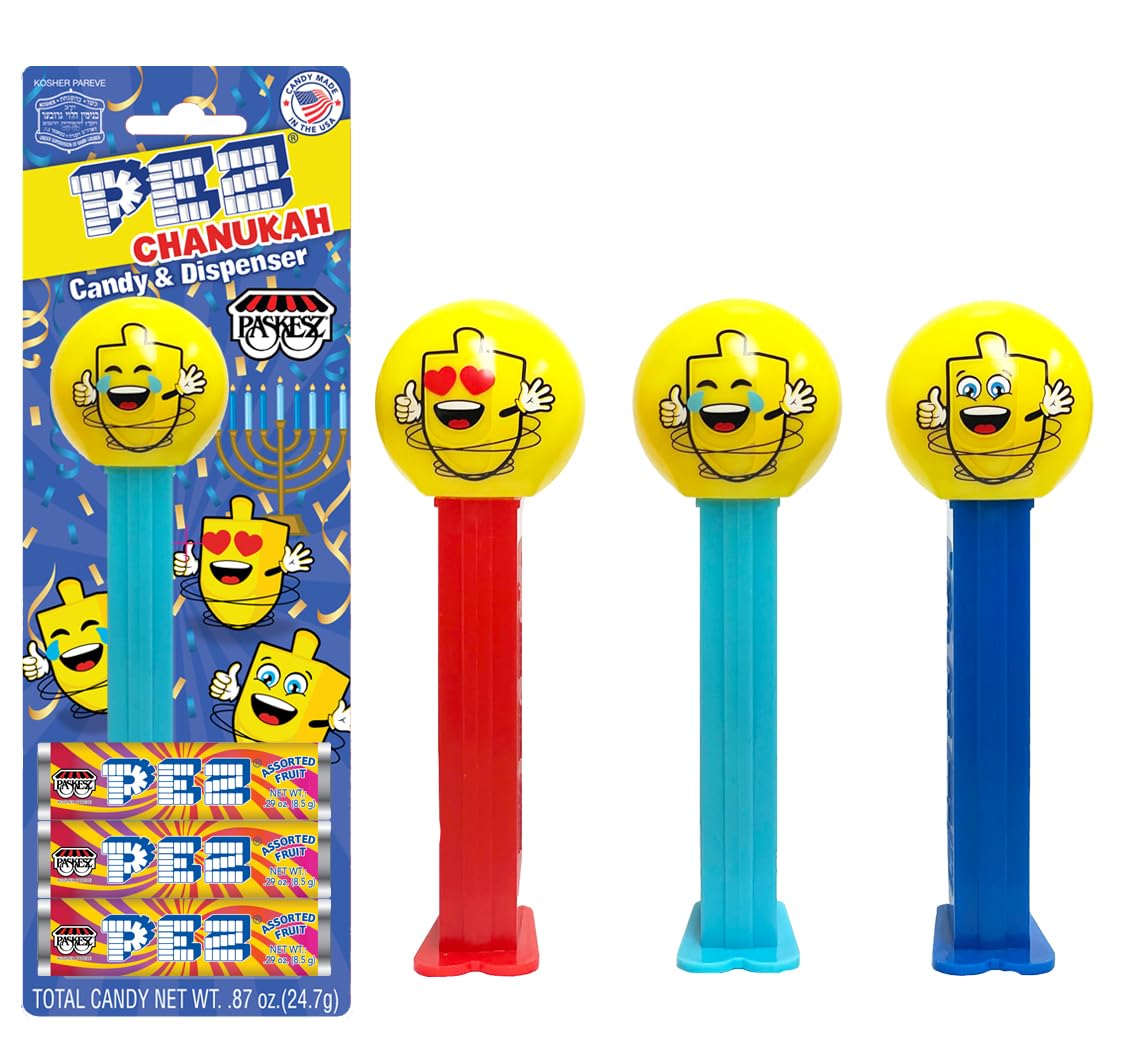 Only Kosher Candy Pez Chanukah Collecters Edition Set Hanukkah Dreidel Blister Packs Assorted Dispenser Candies, Nut Free and Gluten Free, 0.87 Oz, Set of 3