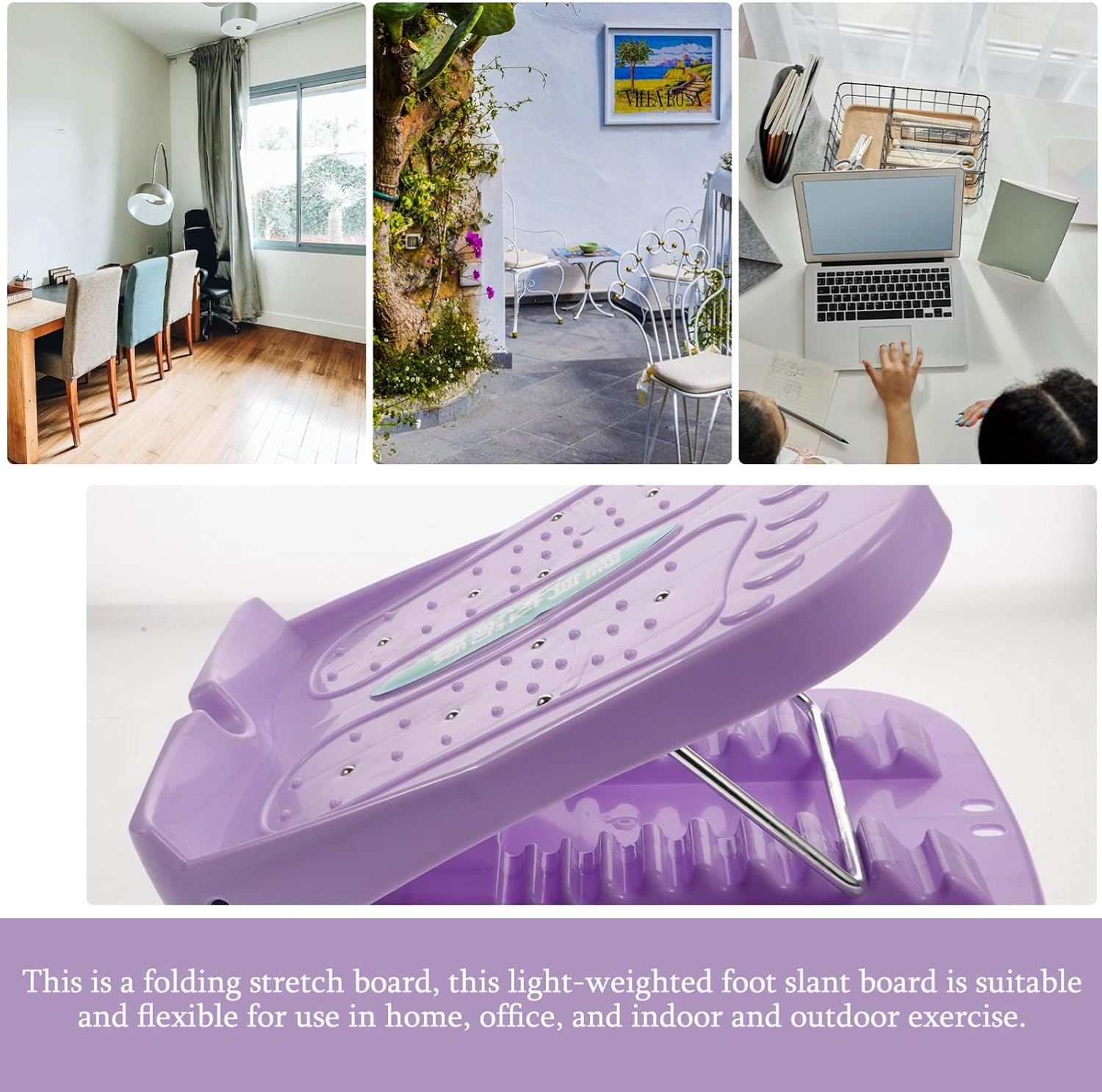 Folding Slant Board for Calf and Ankle Stretching, Portable Purple Incline Exercise Balance Trainer for Home Leg Fitness and Physical Therapy