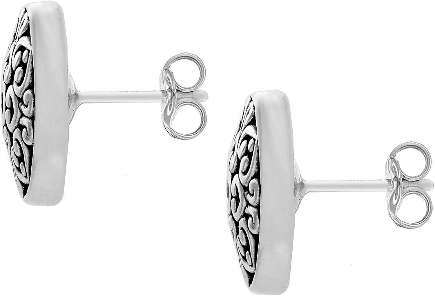 Tuscany Silver Women's Sterling Silver Oxidised Antique Style Patterned Stud Earrings, 13.2 mm - Image 4