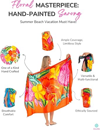 SHU-SHI Womens Hibiscus Floral Sarong Pareo Cover Up Bathing Suit Women Flower Beach Wrap Long Pool Trip Resort Skirt