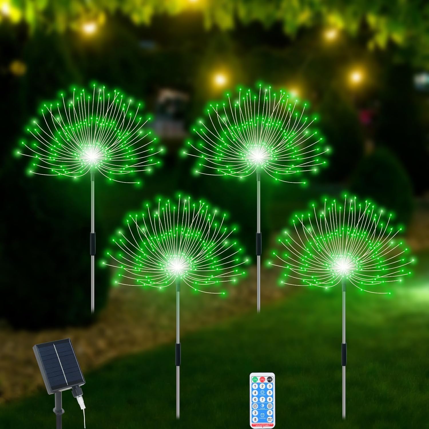 Slyuexu Solar Garden Lights Outdoor Waterproof, 4 Pack Total 480 LED Solar Firework Lights Decorative with 8 Lighting Modes Outside for Yard Pathway Flowerbed Decor, Green