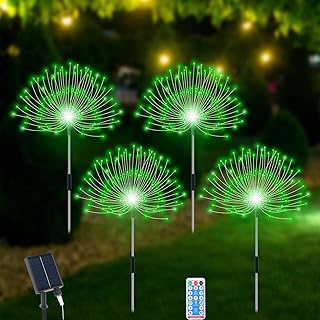 Solar Garden Lights Outdoor Waterproof, 4 Pack Total 480 LED Solar Firework Lights Decorative with 8 Lighting Modes Outside for Yard Pathway Flowerbed Decor, Green