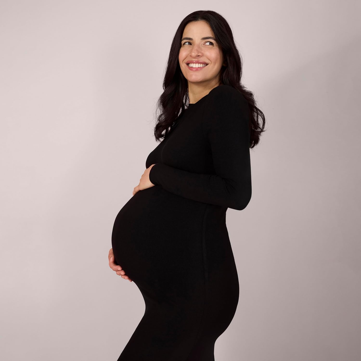 Motherhood Maternity Women's Long Sleeve Rib Knit Column Midi Pregnancy Bodycon Dress