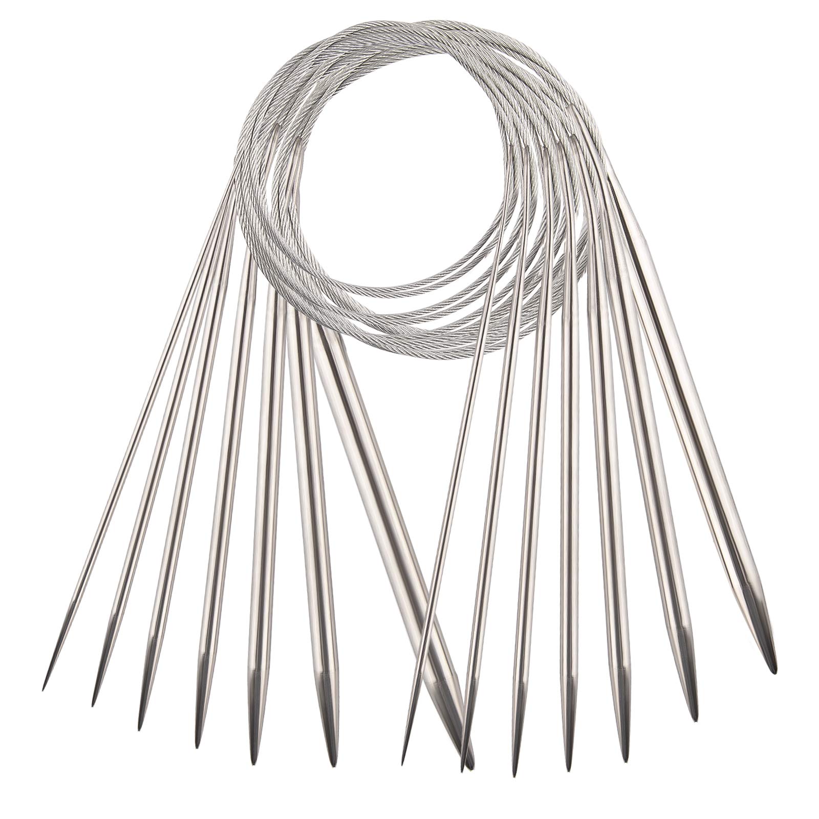 TOYMIS 7 Sizes Stainless Steel Circular Knitting Needles Set, Interchangeable Crochet Knitting Needles Yarn Needles for Weaving Project (1.6mm/1.8mm/2.3mm/3.5mm / 4.8mm/5.5mm/6.0 mm)