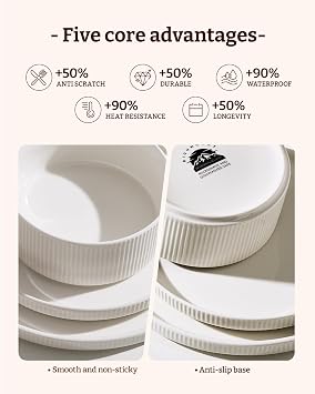 Richmount Star Dinner Set for 4, 12-Piece Modern Porcelain Plates and Bowls Set with Rust-Red Trim, Chip Resistant Dinnerware, Microwave & Dishwasher Safe, Ceramic Dish Set Service for 4, White