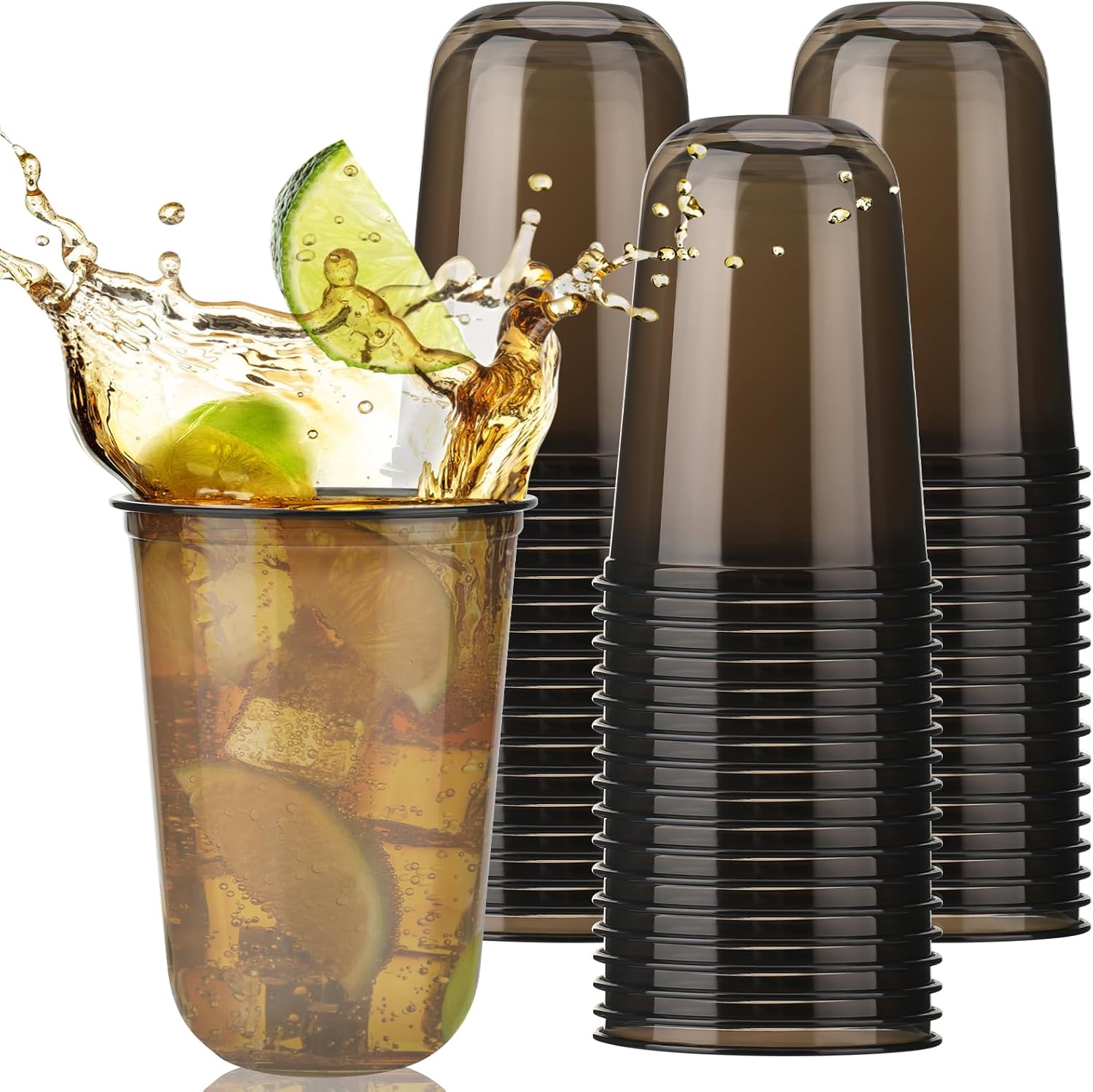 50pcs 500ml/16oz Disposable Stemless Glasses,PET Disposable Drinking Cups,Cold Party Clear Plastic Wine Glasses for Parties Birthday,Wedding,Meeting,Christmas Party Supplies. (Black)