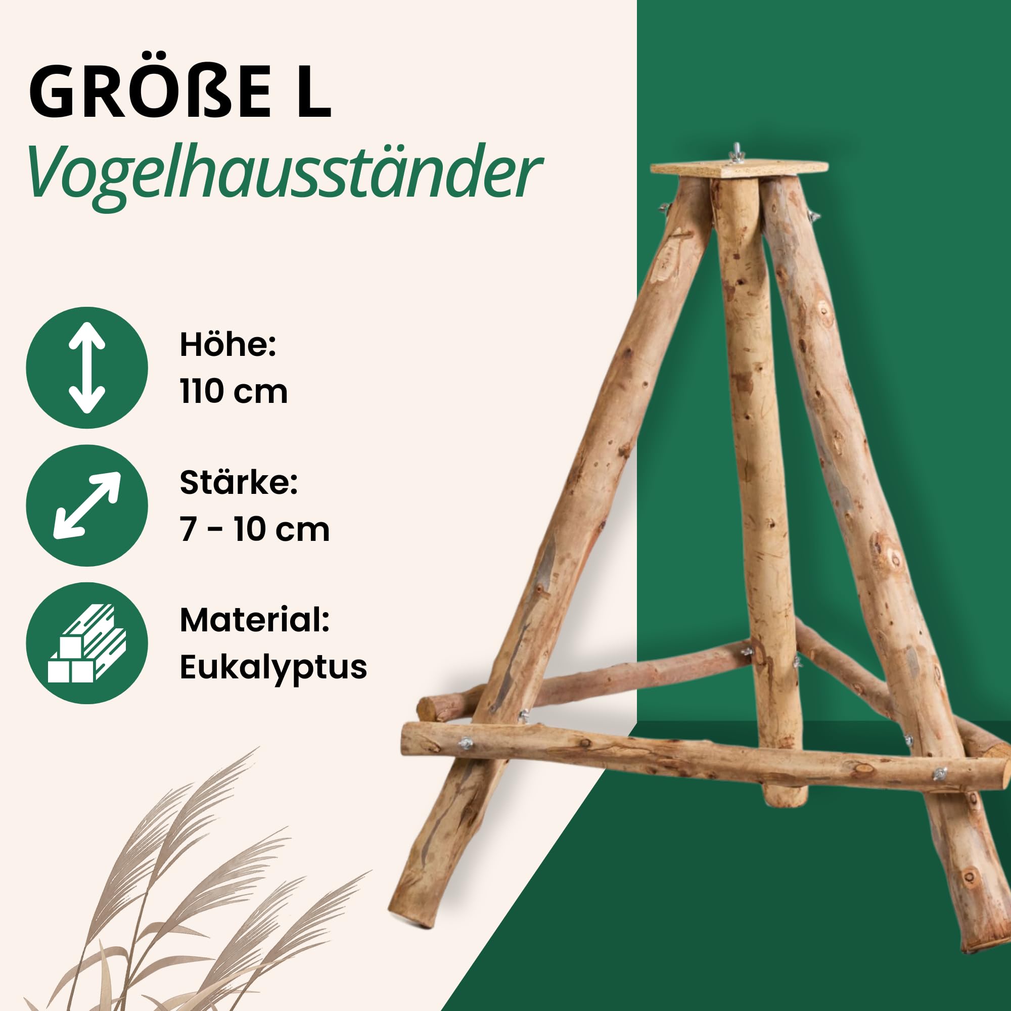 Vogelhausständer, Dreibein aus Naturholz I Perfekt für Vogelhäuschen & Vogeltränke in ihrem Garten (Groß)