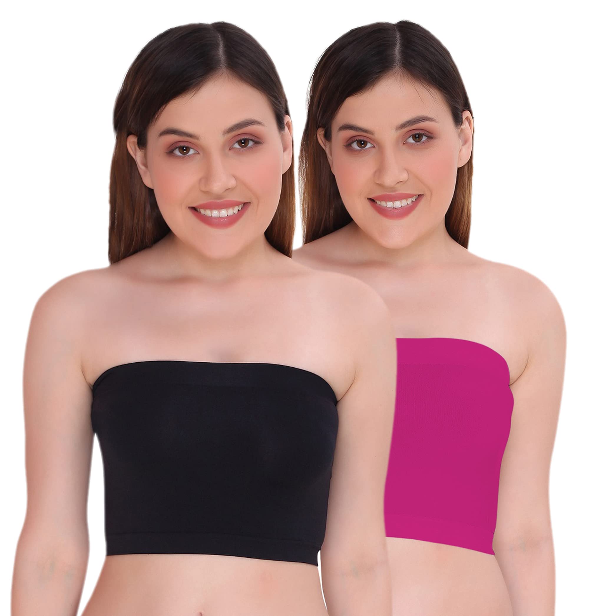 GLAMROOTNon Padded Strapless Tube Bra For Women, Free Size (Pack Of 2)
