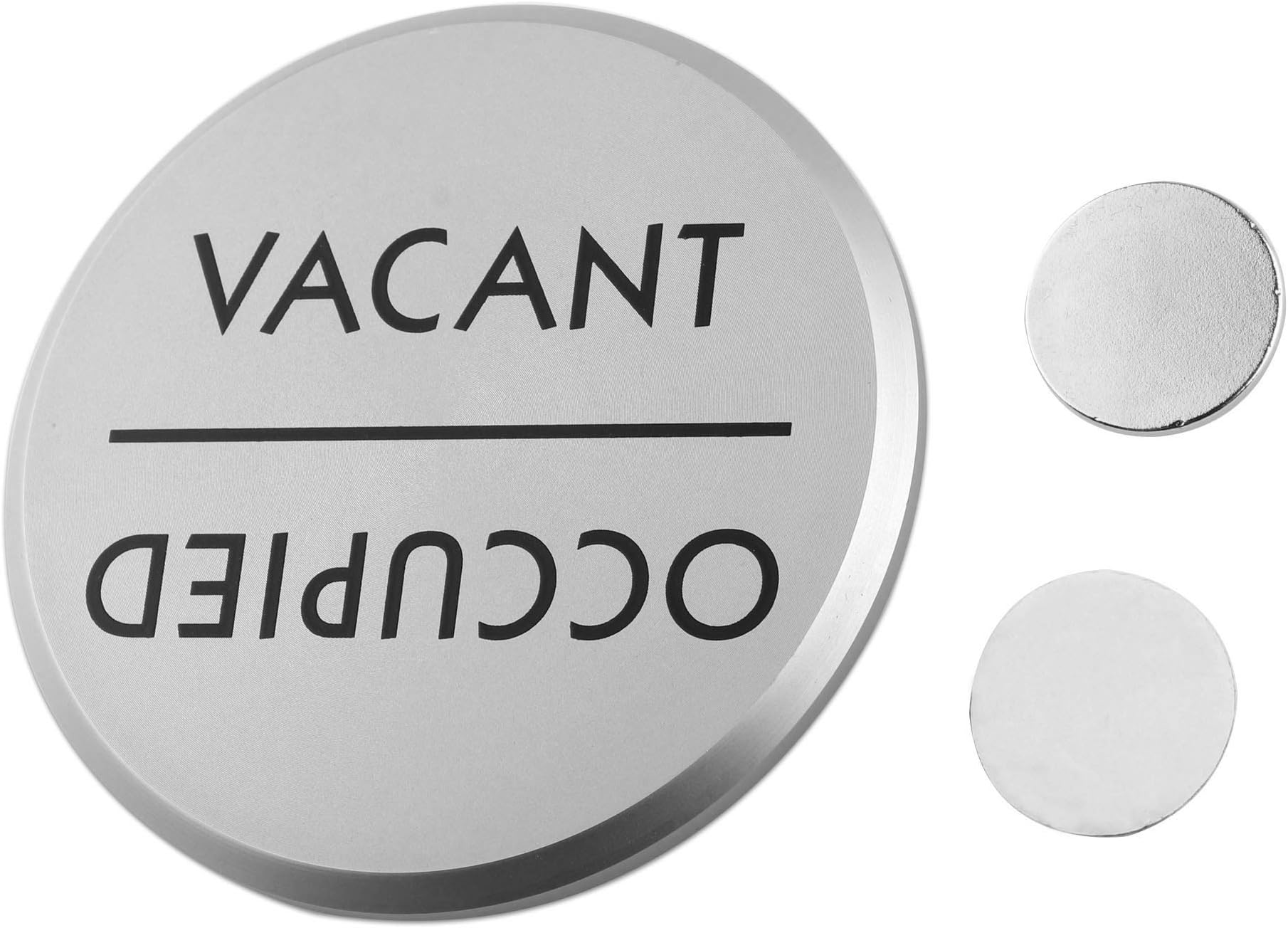 Vacant Occupied Sign Magnet for Home Office Restroom Conference Hotel Hospital, Diameter 2.75", with 2 of Round Magnets and a VHB Tape, 1 Pack, (Silver Aluminum)