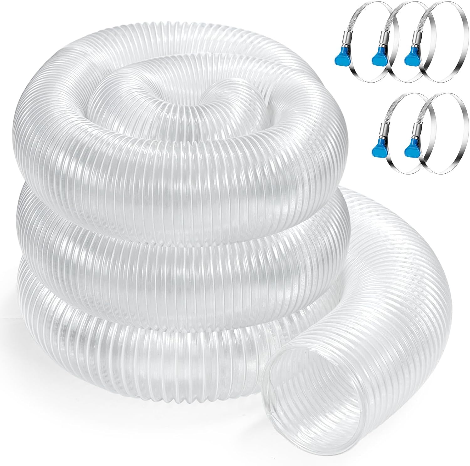 Flexible PVC Dust Collection Hose With Stainless Steel Clamps - Clear Vacuum Hose Fittings and Collector Accessories for Woodworking (6 Inch, 10 ft)