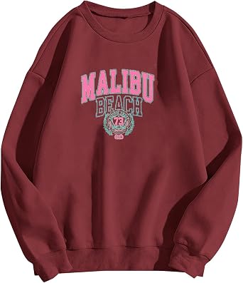 Heevina Hoodies For Women Summer Malibu Beach 73 Usa Printed Hoodie Pockets Sweatshirts Hooded