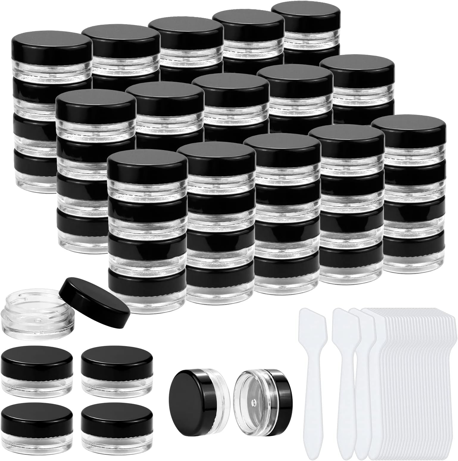 120 Pack 3g Cosmetic Sample Jars with Lids Tiny Makeup Sample Containers Small Pot Jars Round Cosmetic Jars with Mini Spatulas