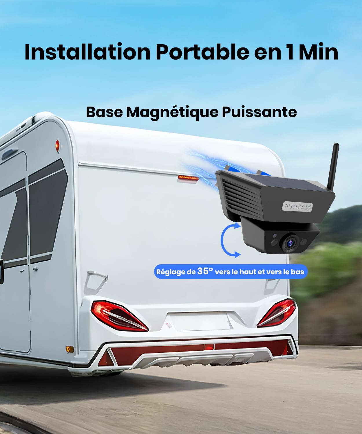 AUTO-VOX Caméra de recul sans fil solaire magnétique : 1 minute d'installation facile, vision nocturne super IR, compatible avec Solar3A Plus/Solar5 A/B caméra arrière de voiture