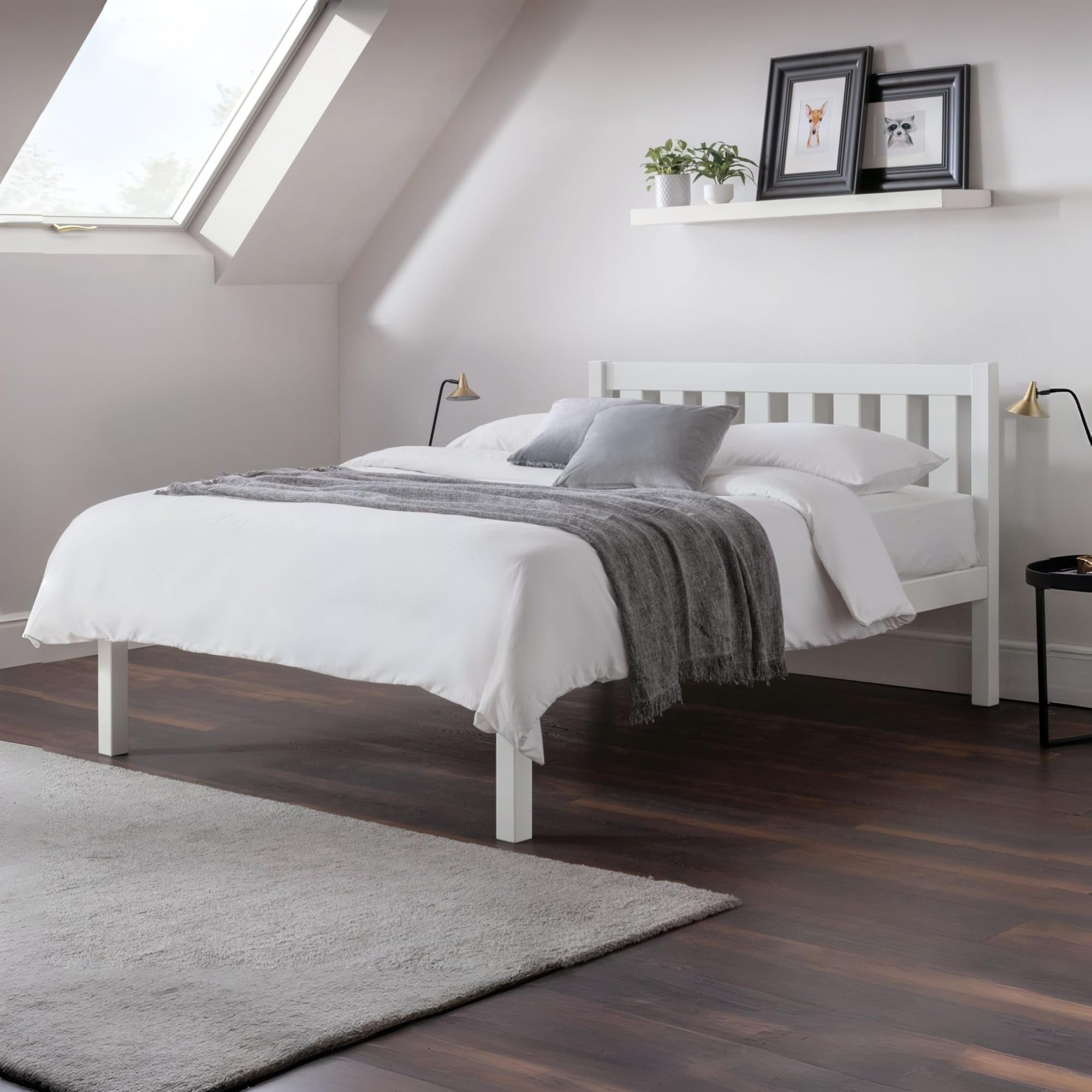 Julian Bowen Luna Bed, Double, Pine, White - W144 x D201.5cm