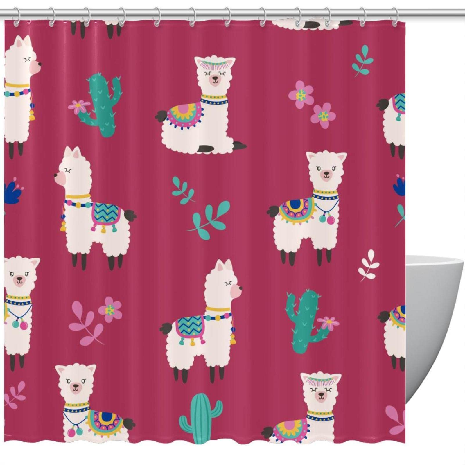 Rideau de douche étanche cactus alpaga 167x182 cm anti-éclaboussures