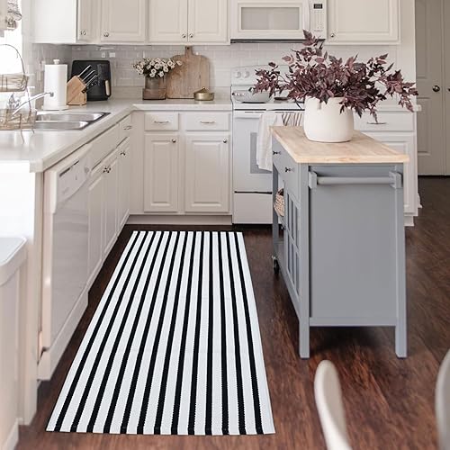 Vista 128 de Alfombra de exterior blanca y negra de 3 x 5 pies, alfombra de algodón tejida a mano, lavable a máquina, para interiores y exteriores, alfombra