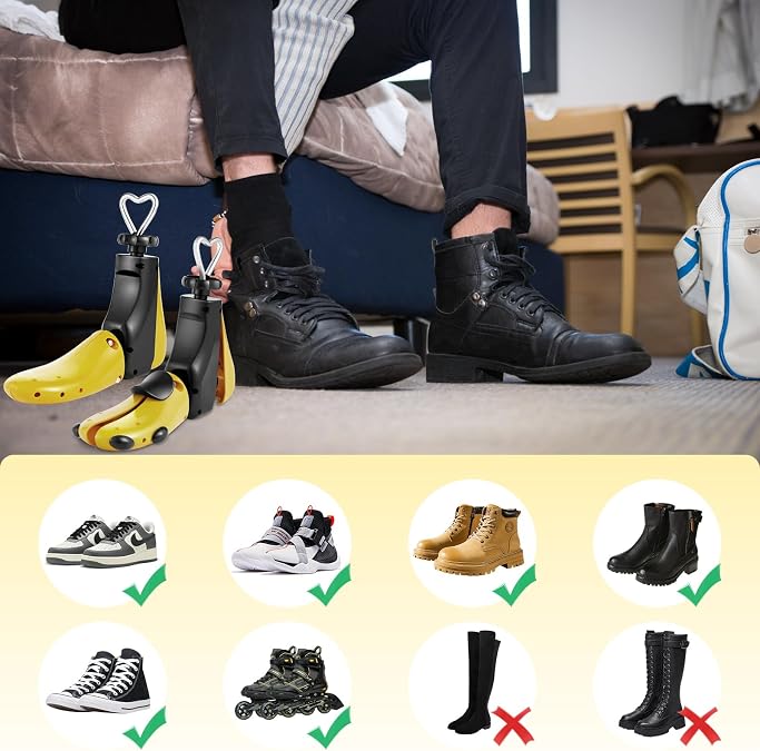 Shoe Stretcher Men Women, 4-Way Boot Stretcher Stretch Width & Length, Shoe Tree Adjustable Leather Boot Widener Stretcher for Wide Feets