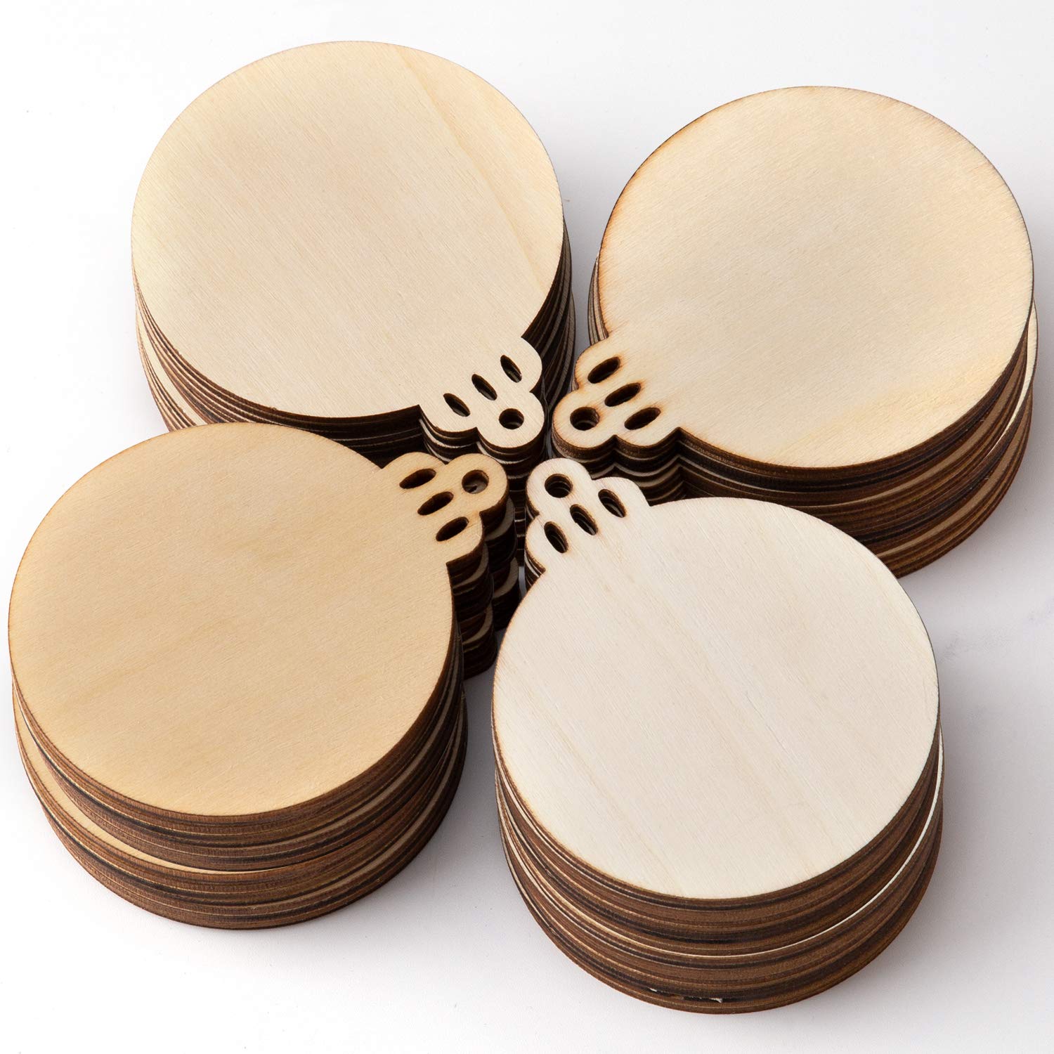 SAVITA - Bola de Navidad de madera (60 unidades, discos de madera, redondos, bridas de madera, decoraciones navideñas para pintar, para bricolaje, artesanal, decoraciones para árboles de Navidad,