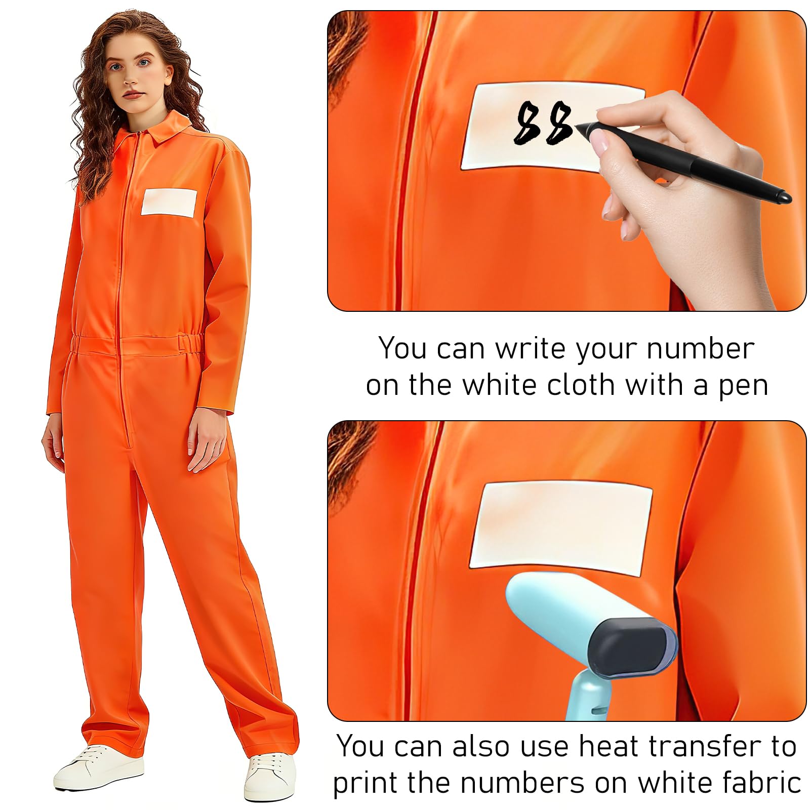 RWFMO Orange Prisoner Jumpsuit Costume Adult Prison Cosplay Outfit Women Men Prison Outfit Set including Jail Accessories Inmate Uniform (M) - Image 3