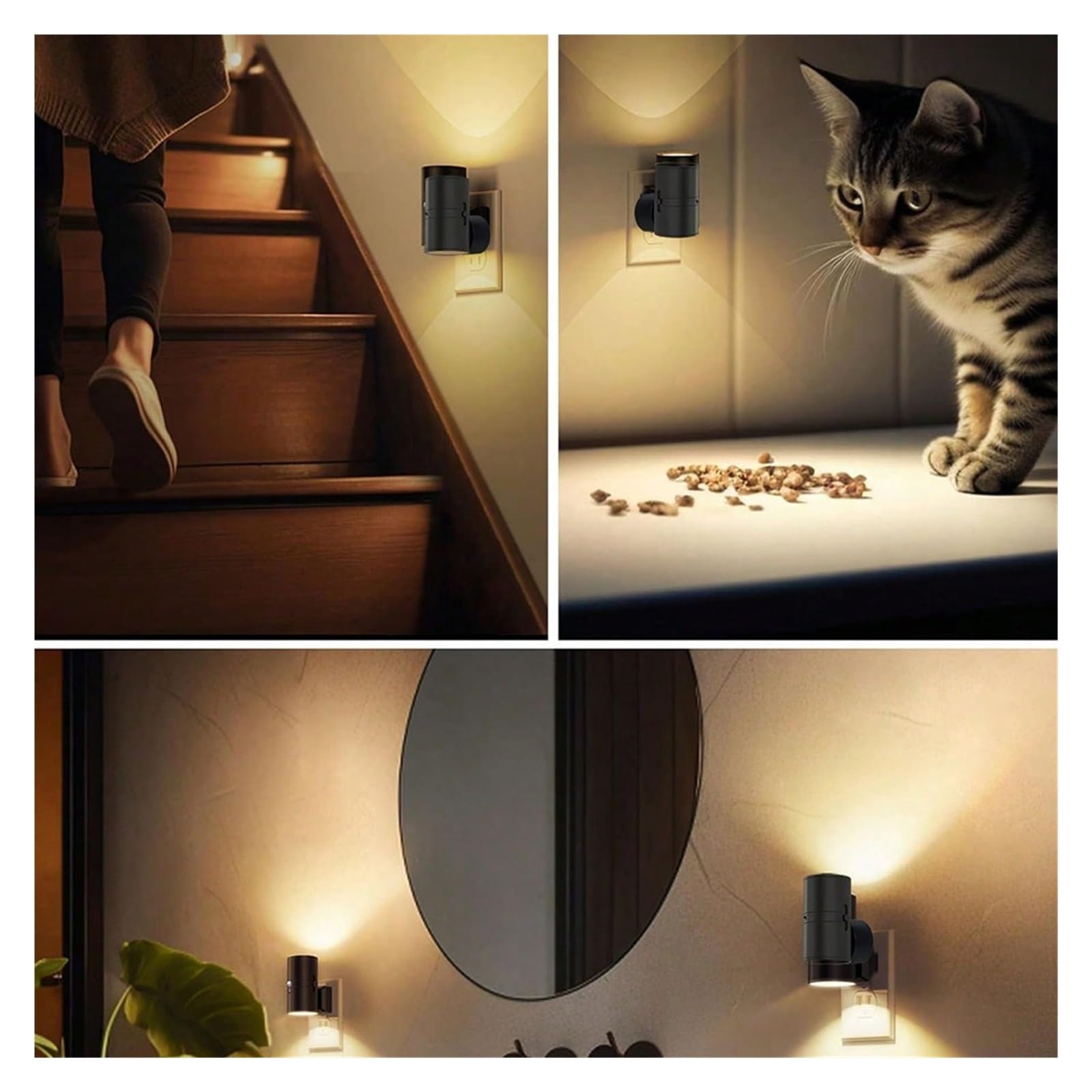 Cylindryczne Lampki Nocne Podłączane Do Ściany, Ściemnialna Lampka Nocna LED Z Czujnikiem Światła, Regulowana Jasność, Korytarza I Sypialni Elastyczna Regulacja(2pcs)