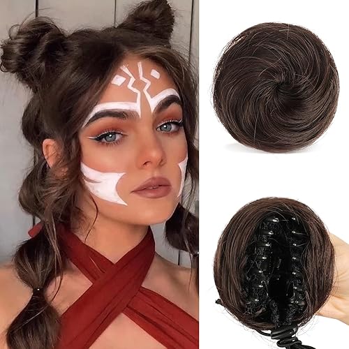 Miniatura 31 de SOFEIYAN 2PCS Messy Bun Hair Piece Wavy Curly Chignon Extension Mini Messy Hair Bun Scrunchies Synthetic Donut Wig Accessory Updo Space Bun Hair