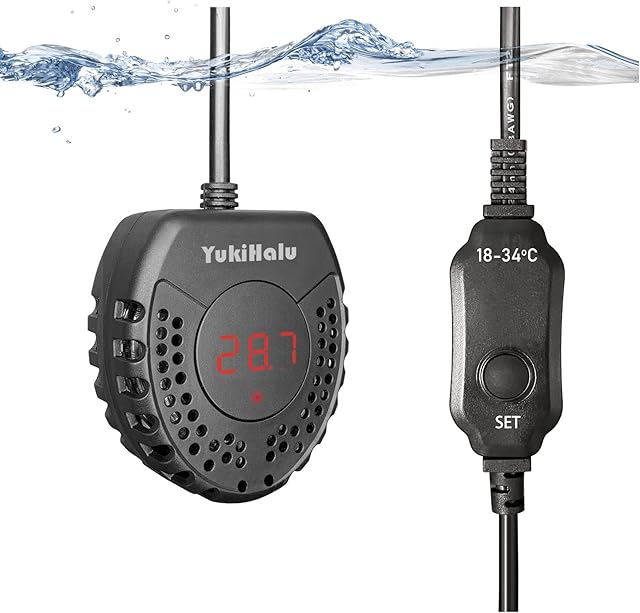 YukiHalu Small Submersible Aquarium Heater, Mini Fish Tank Heater 25W 50W 100W 150W with Built-in Thermometer, External Temperature Controller, used for 1-100 Liter (50W)