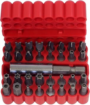 HTS 123C0-33pc Security Tamper Proof Magnetic Screwdriver Bit Set - Phillips Slotted Square Torx Hex Star Spanner Tri Wing Electric - 1/4" Quick Release Bit Holder