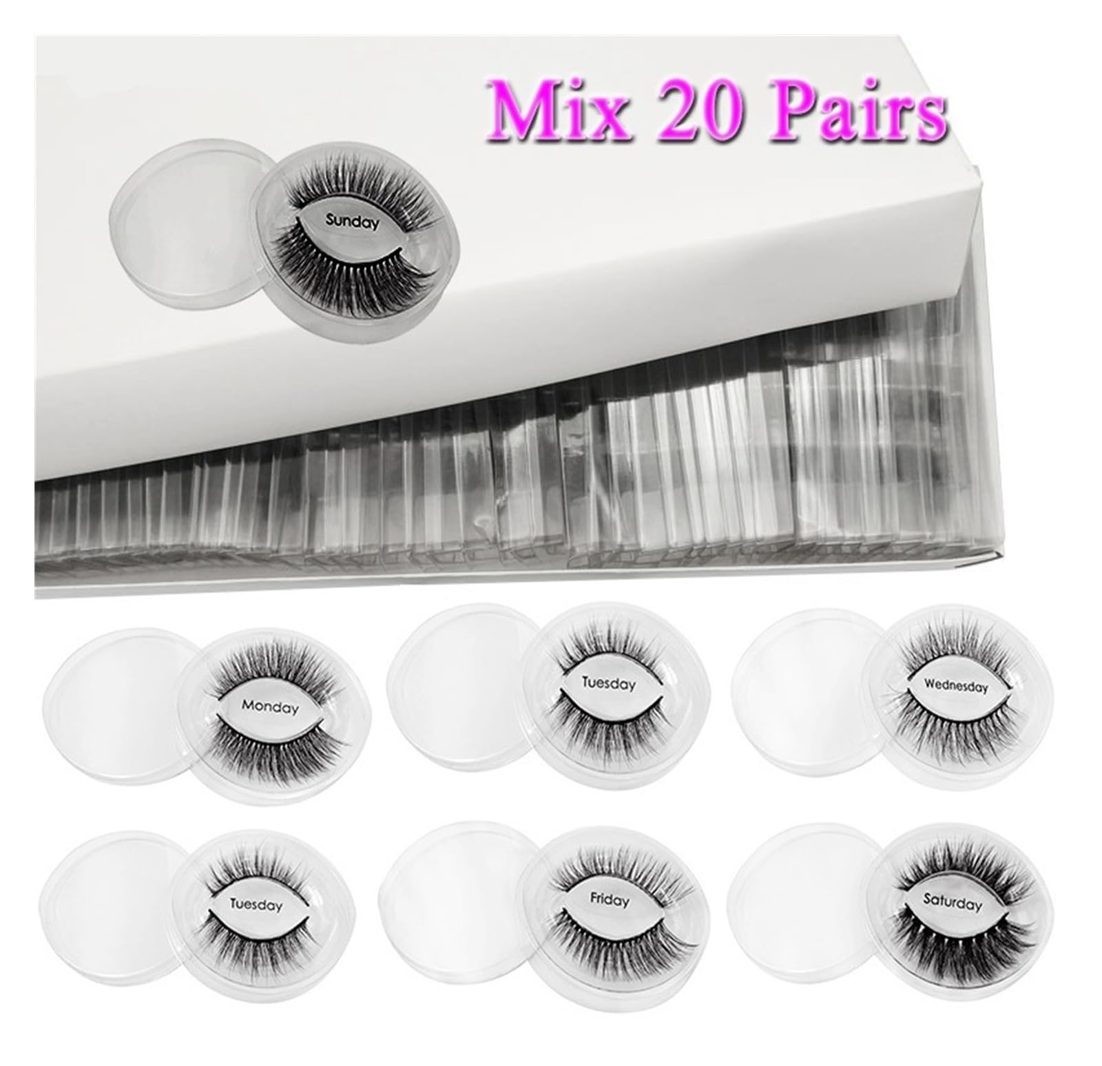 UAMOU 20/30/40/50/100 par 3D rzęsy z norek Faux Cils naturalne sztuczne rzęsy makijaż delikatne dramatyczne maquiagem cilios Cheerfully (Color : Mix20P)