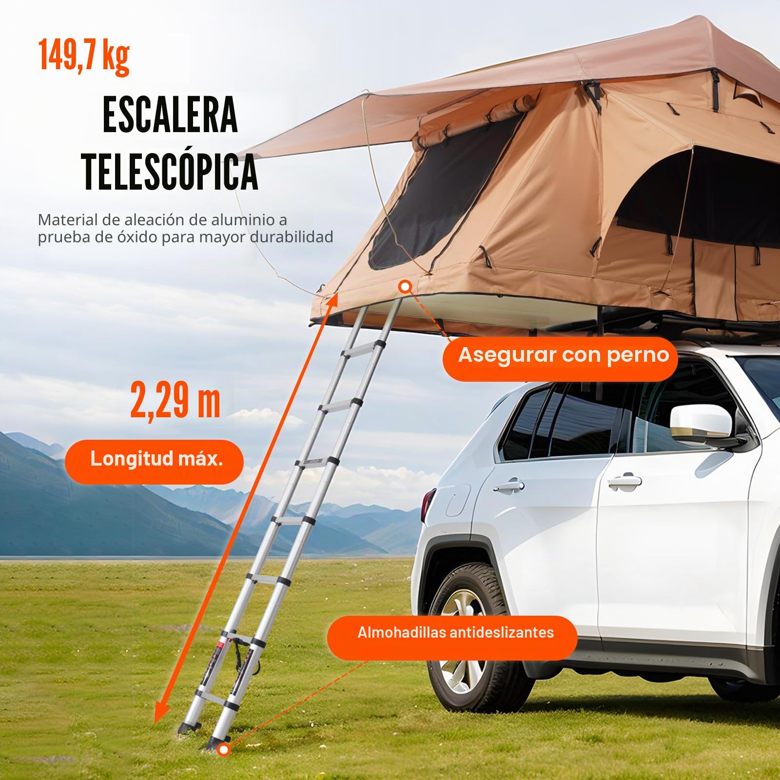 VEVOR - Tienda de Techo para 2-3 Personas, Tienda de campaña para vehículos Plegable e Impermeable, con Escalera telescópica, colchón y Funda para Jeep SUV Pick-up Camión Coches