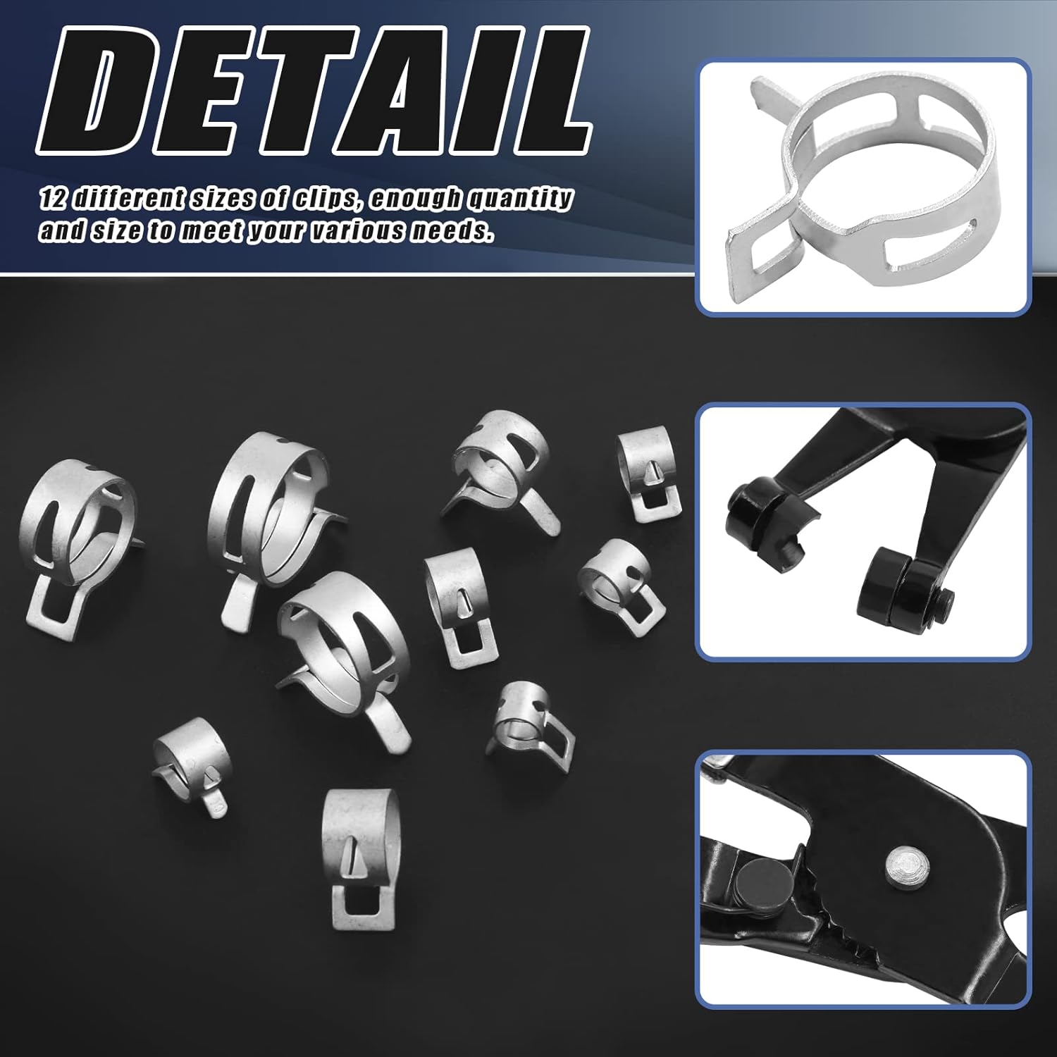 Glarks 121Pcs 12 Sizes 7-22mm Spring Band Type Clips Fuel Silicone Vacuum Hose Pipe Clamp Low Pressure Air Clip Clamp Fasteners Assortment Kit with 1Pc Swivel Flat Band Hose Clamp Pliers