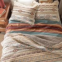 Vista 3 de Colcha Phoenix Southwest con estampado de diamante y volantes, con estampado en amarillo, rojo, chocolate y turquesa y fondo en crema Se invierte a