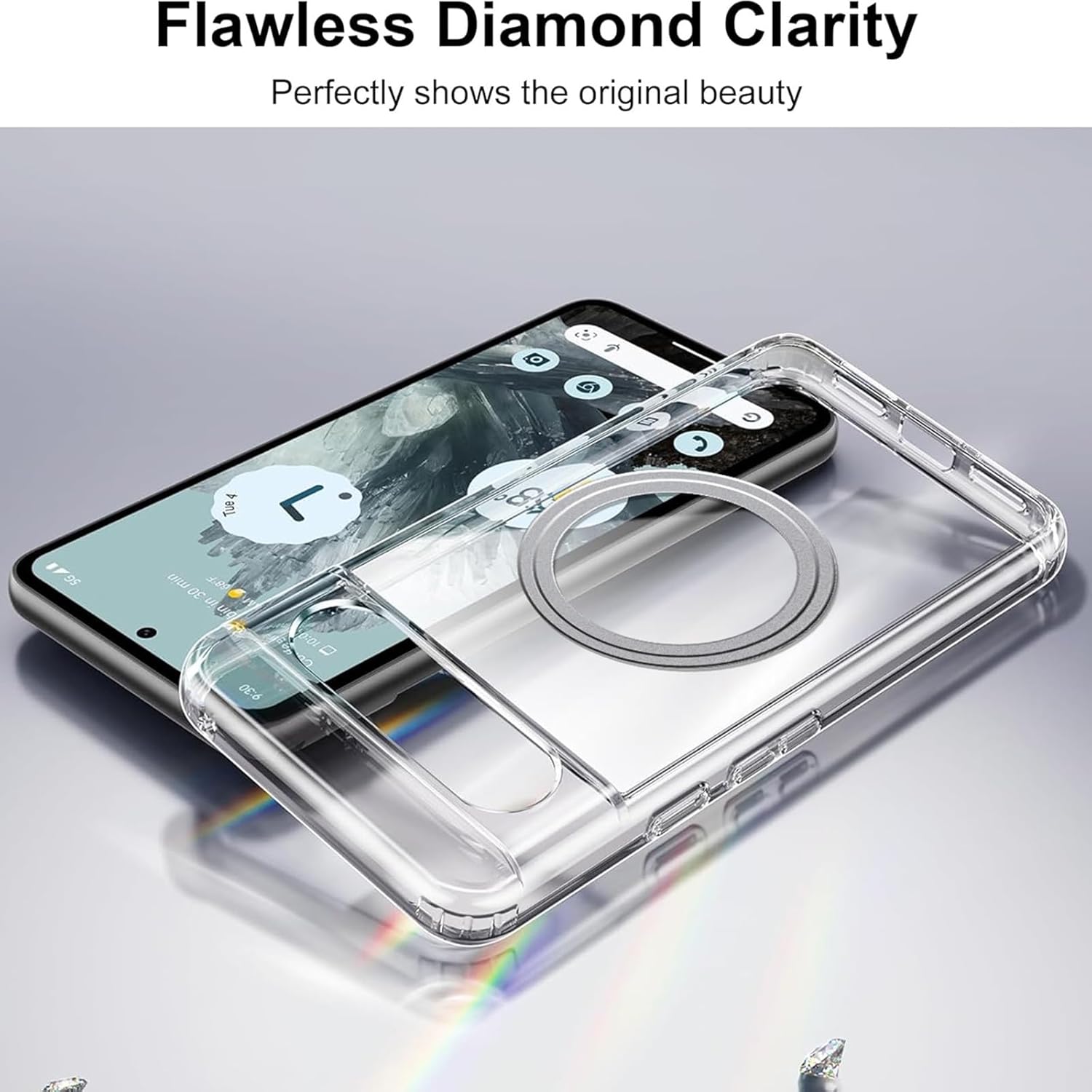 Magnetic for Google Pixel 7 Pro Case Compatible with MagSafe Clear Hard Back Slim Soft TPU Anti-Slip Scratch-Resistant Military Grade Shockproof Protective Case, Clear
