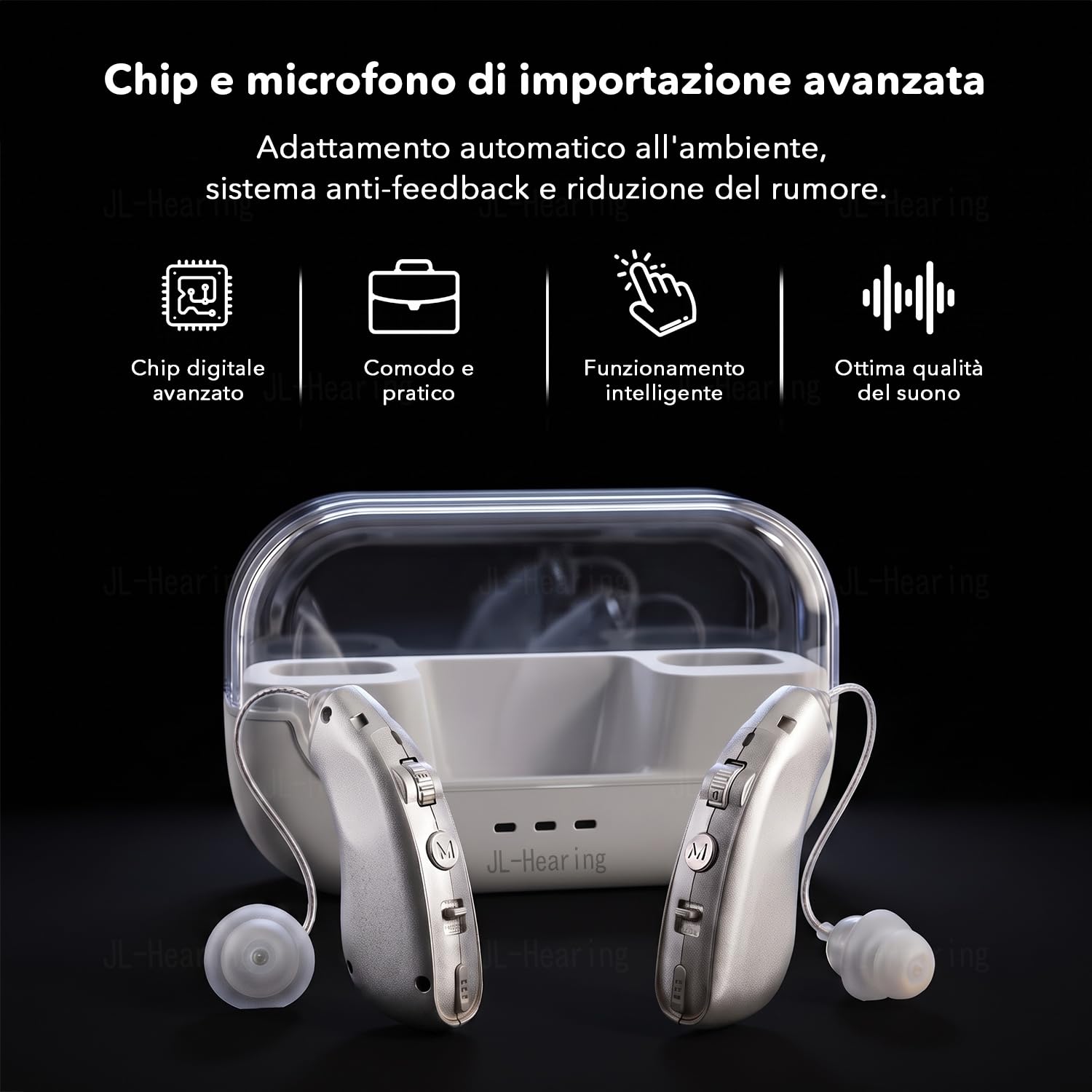 Dispositivo, Cancellazione Intelligente del Rumore, Quasi Invisibile, Display a LED Custodia di Ricarica.