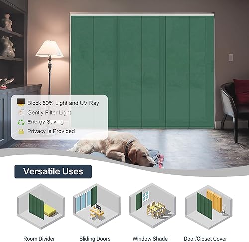 Miniatura 5 de Persiana de riel de panel deslizante inalámbrico con filtro de luz, persianas verticales de 4 o 6 rieles para ventana corredera y puerta de patio,