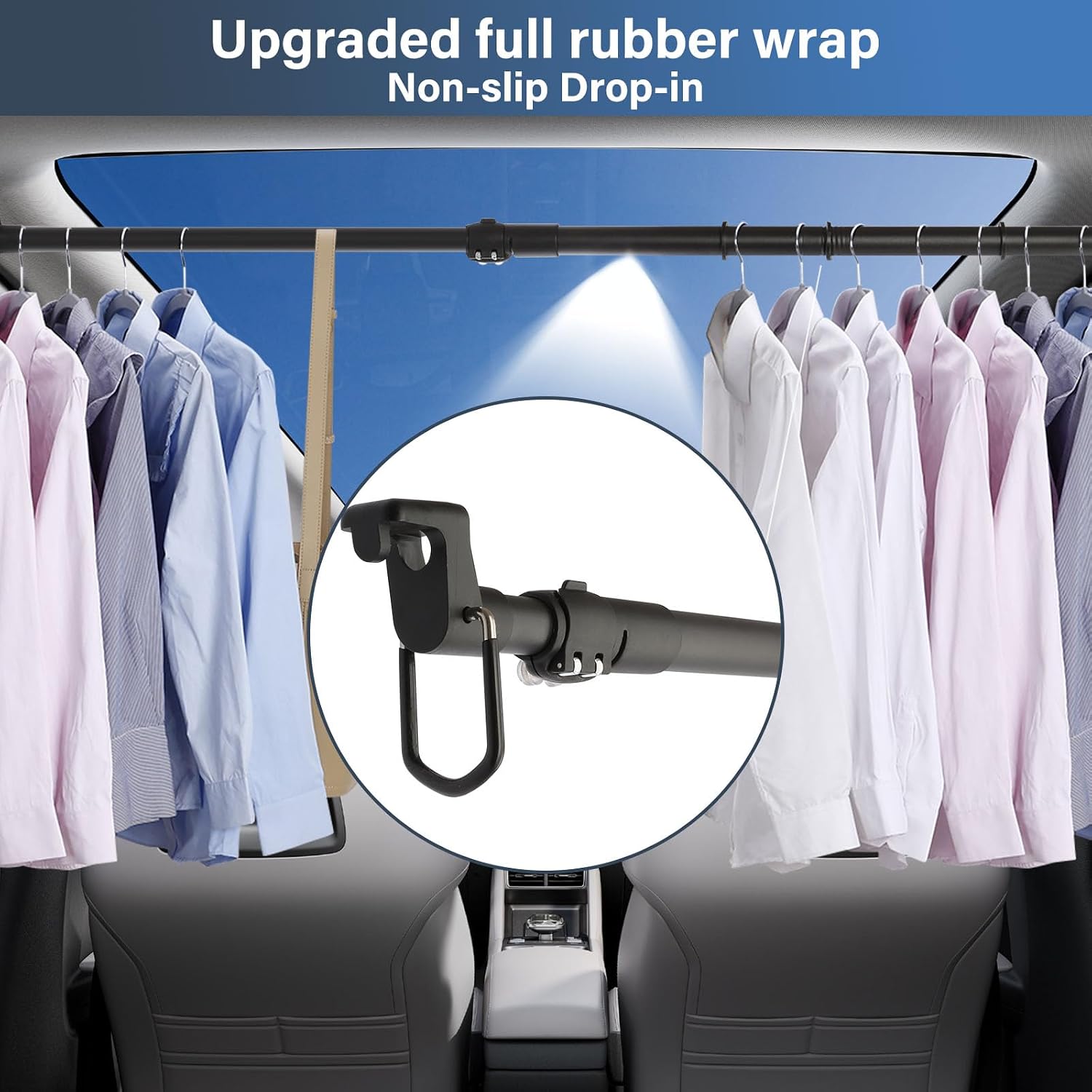 Car Clothes Hanger bar Heavy Duty, Car Clothes Hanger Bar Expandable 34-54inch Strong Load-Bearing Steel Suitable for RV Travel Road Trips Business Trips Keep Clothes Dry