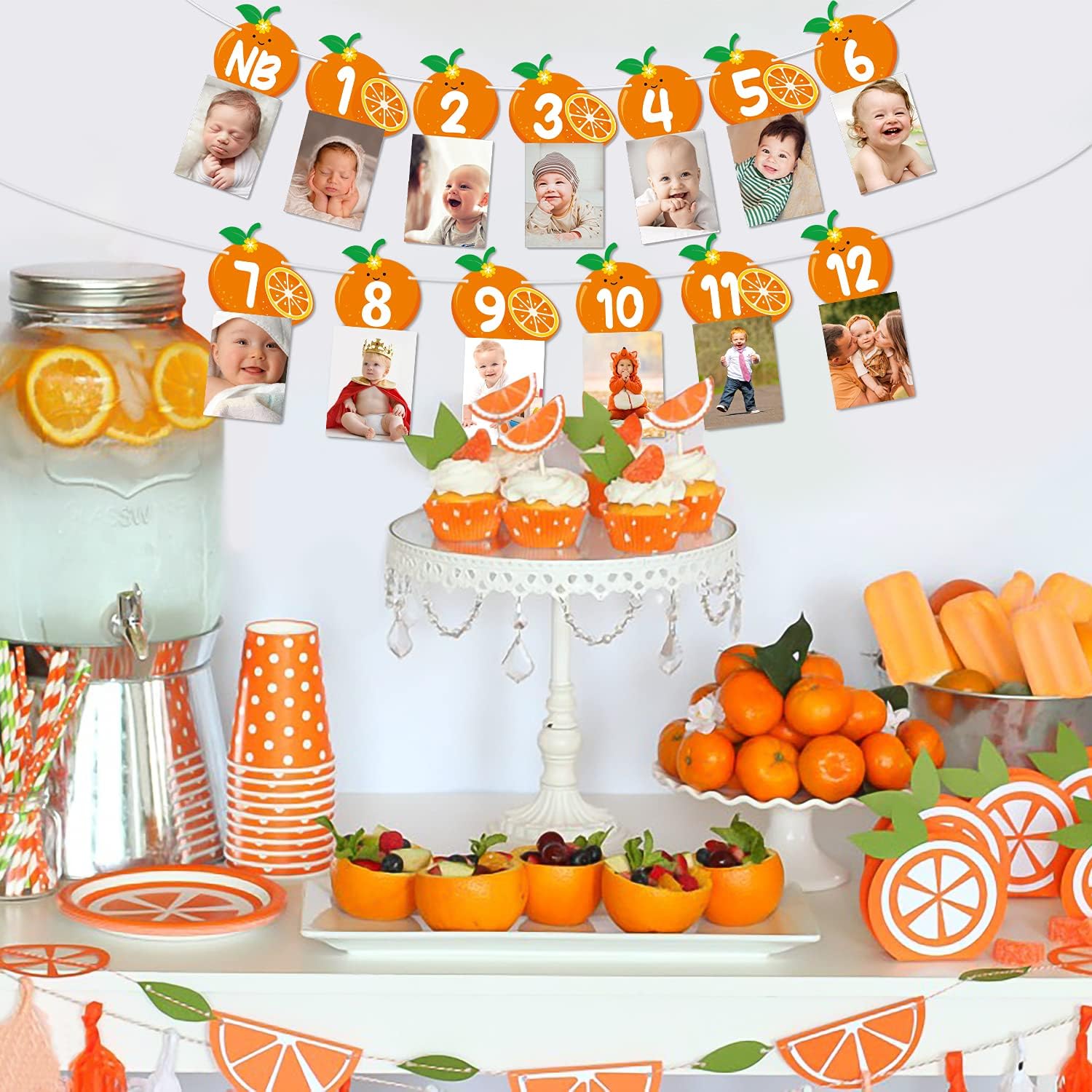 Haooryx Little Cutie New Born Photo Banner, Fall Theme First Birthday Newborn to 12 Month Photograph Display Milestone, Orange Baby Shower Citrus One Party Decorations Tangerine 1st B-day Supplies